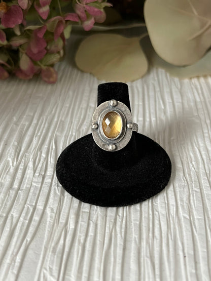 Oval Rosecut Citrine Silver Ring