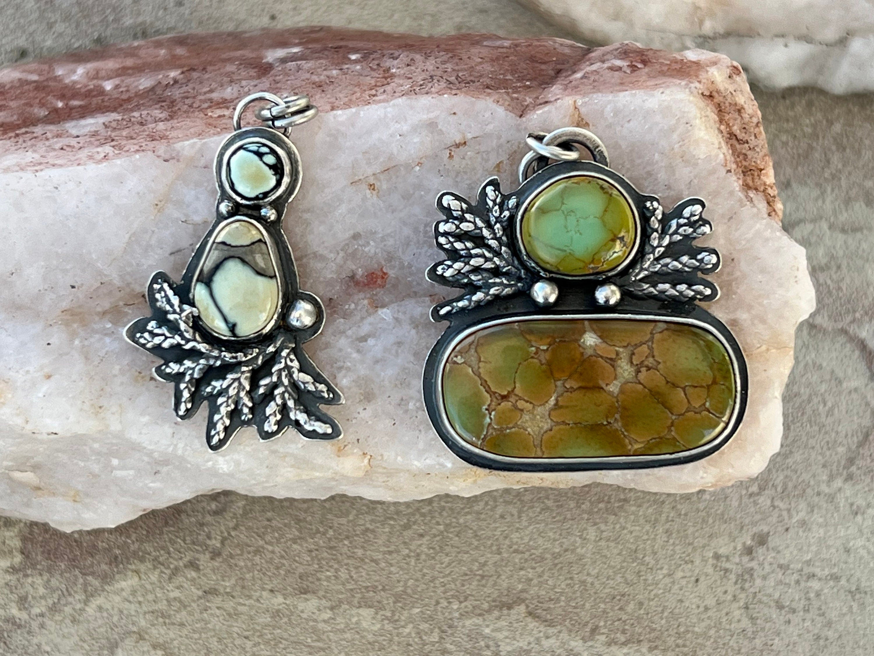 Iron Maiden Turquoise and Silver Cedar Pendant