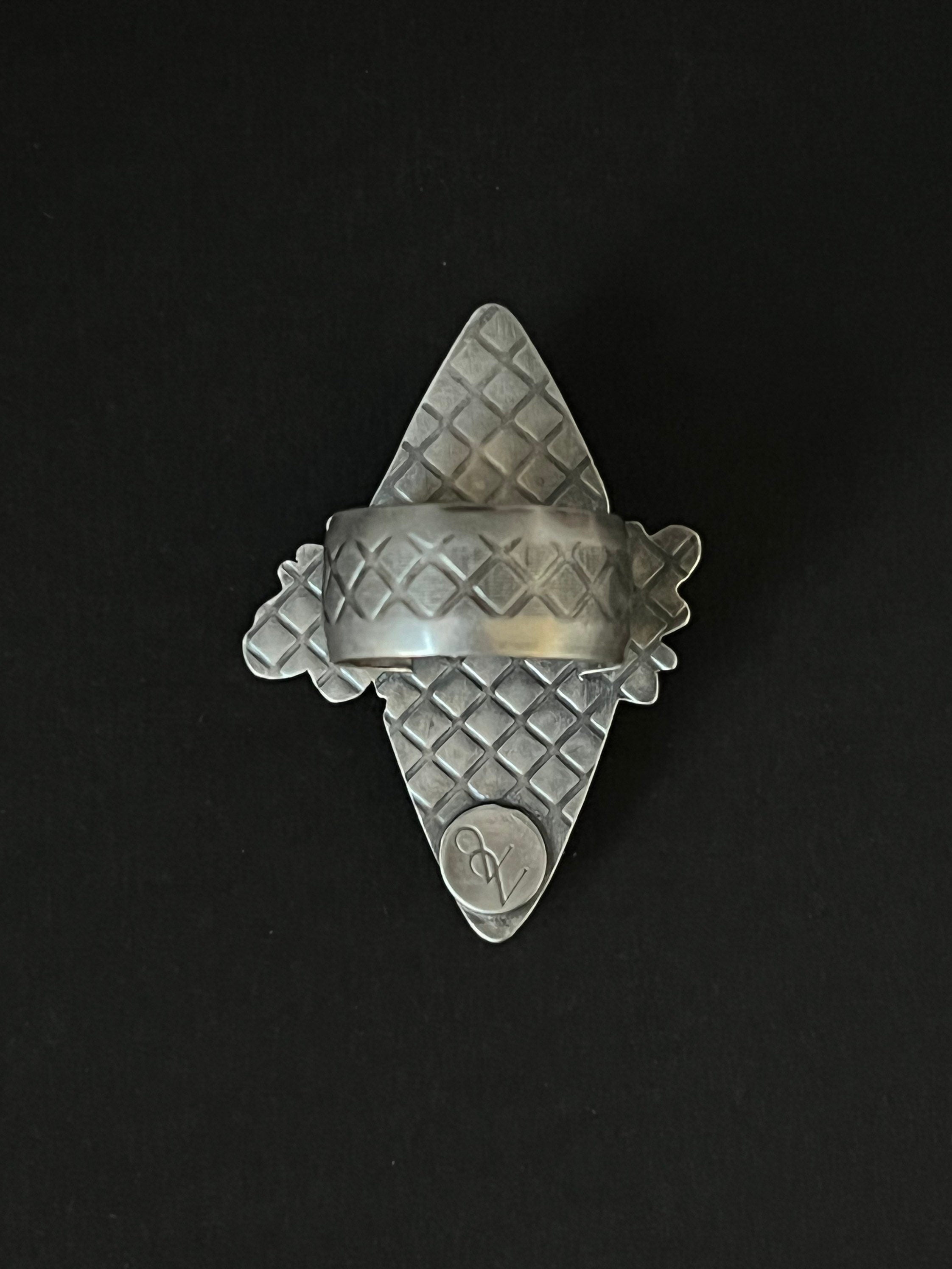 Wild Horse Turquoise and Black Spinel Silver Cedar Ring