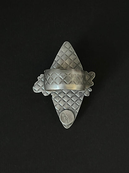 Wild Horse Turquoise and Black Spinel Silver Cedar Ring