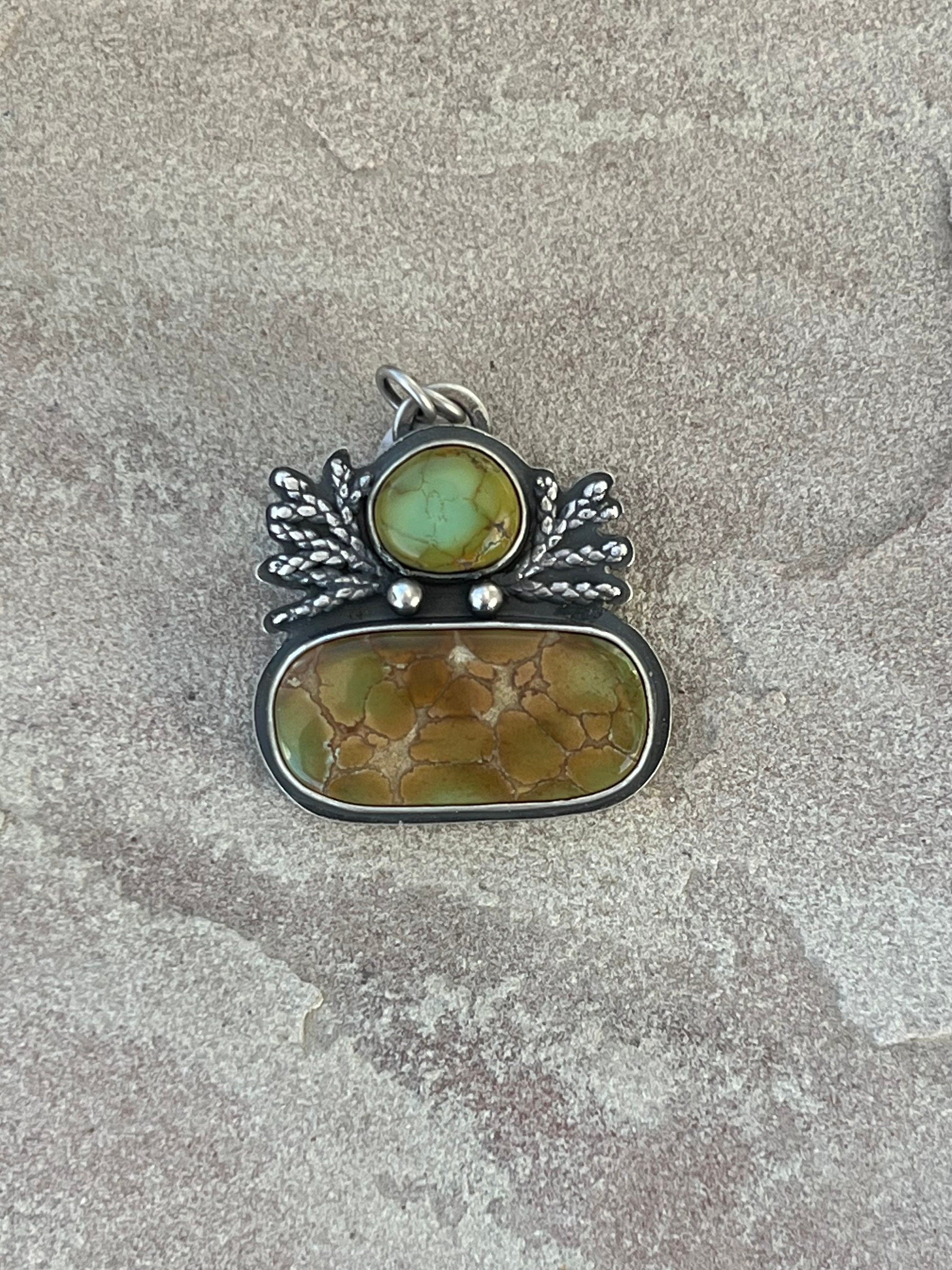 Iron Maiden Turquoise and Silver Cedar Pendant