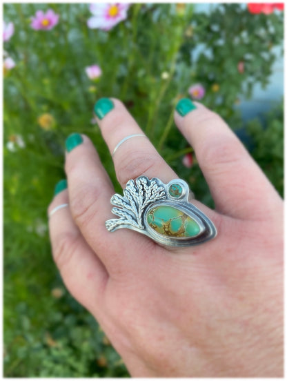 Kintsugi Iron Maiden and Carico Lake Turquoise Cast Silver Cedar Ring