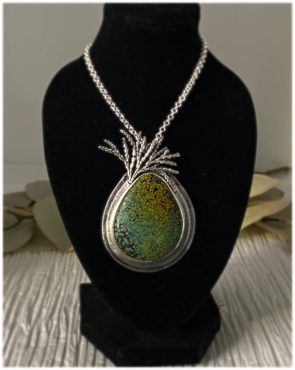Hubei Turquoise and Cast Silver Cedar Pendant