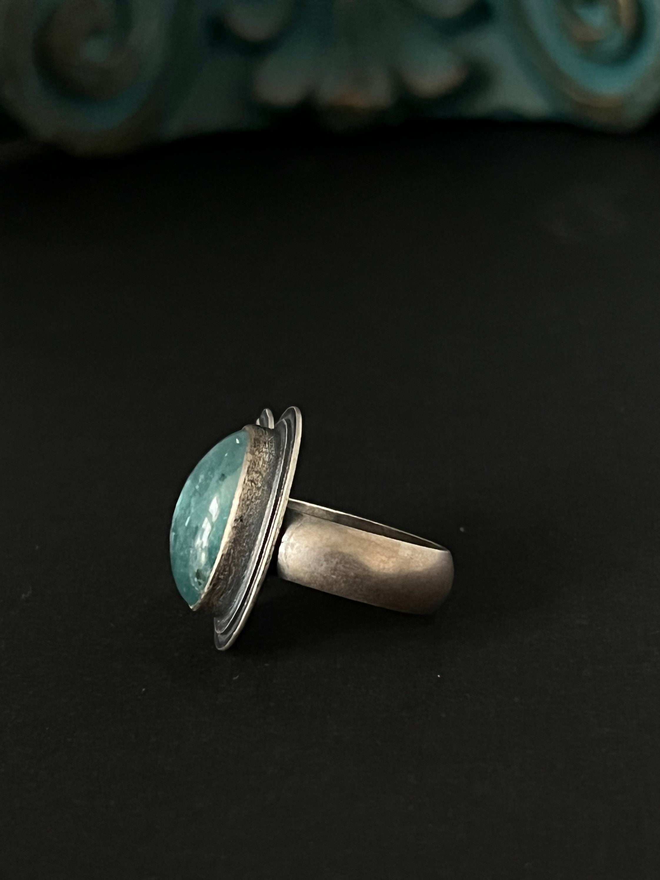 Smooth Oval Aqua Kyanite Statement Ring ~ Size 6.75 ~ Sea Ice Collection