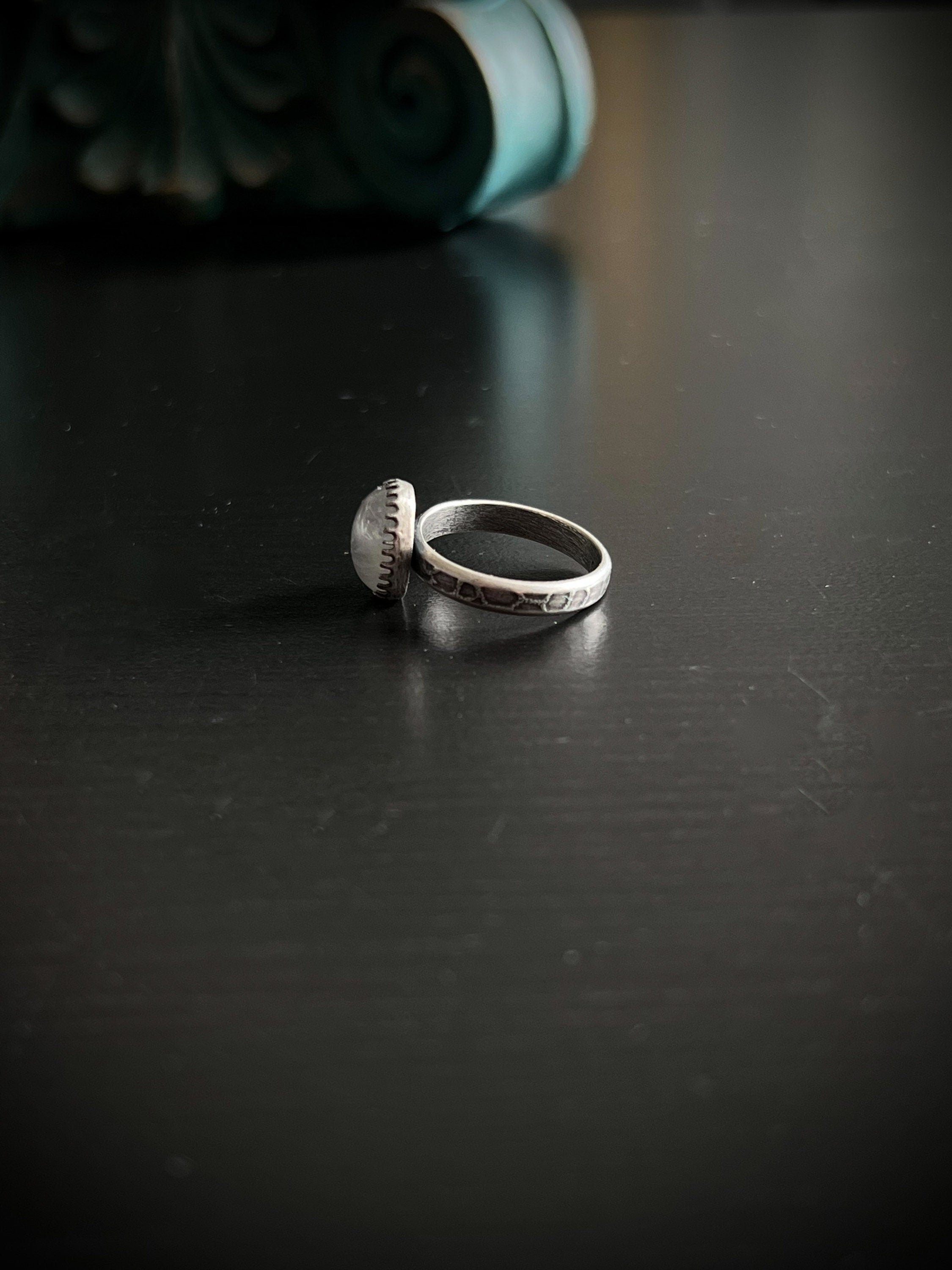 Oval Rainbow Moonstone Solitaire Stacking Ring - Size 7.5 ~ Sea Ice Collection