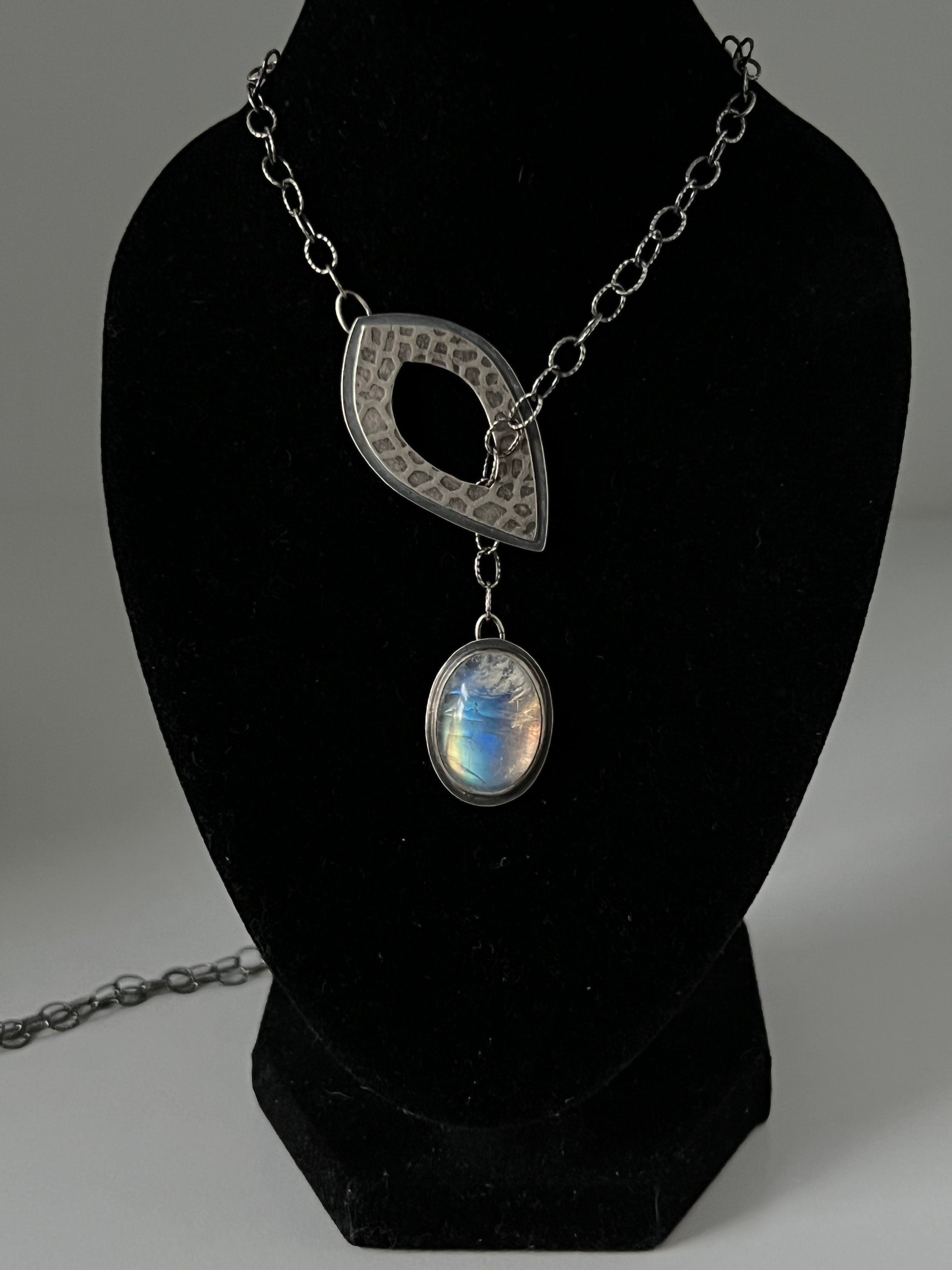 Oval Moonstone Lariat Necklace ~ Sea Ice Collection