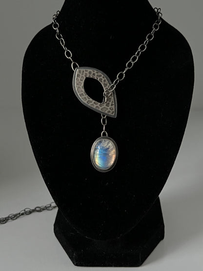 Oval Moonstone Lariat Necklace ~ Sea Ice Collection