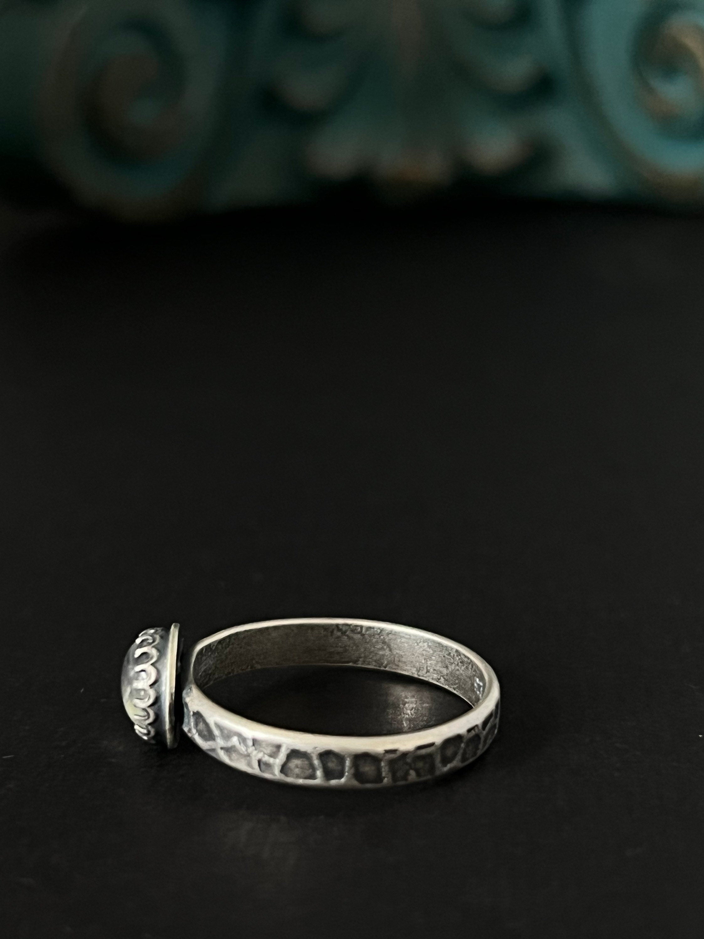 Round Rainbow Moonstone Solitaire Stacking Ring - Size 10.5 ~ Sea Ice Collection