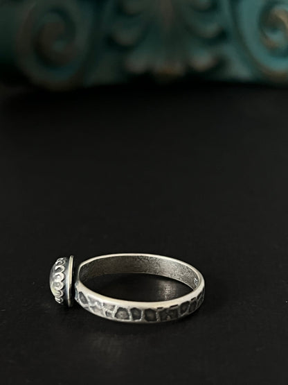 Round Rainbow Moonstone Solitaire Stacking Ring - Size 10.5 ~ Sea Ice Collection