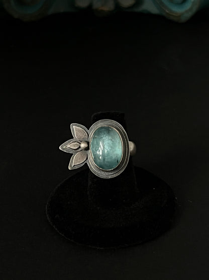 Smooth Oval Aqua Kyanite Statement Ring ~ Size 6.75 ~ Sea Ice Collection