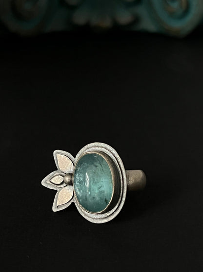 Smooth Oval Aqua Kyanite Statement Ring ~ Size 6.75 ~ Sea Ice Collection