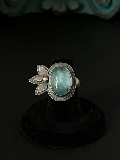 Smooth Oval Aqua Kyanite Statement Ring ~ Size 6.75 ~ Sea Ice Collection