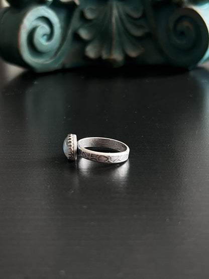 Round Rainbow Moonstone Solitaire Stacking Ring - Size 7.75 ~ Sea Ice Collection