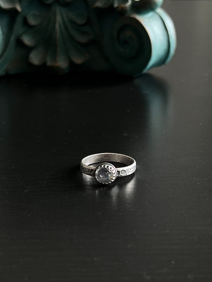 Round Rainbow Moonstone Solitaire Stacking Ring - Size 10.5 ~ Sea Ice Collection