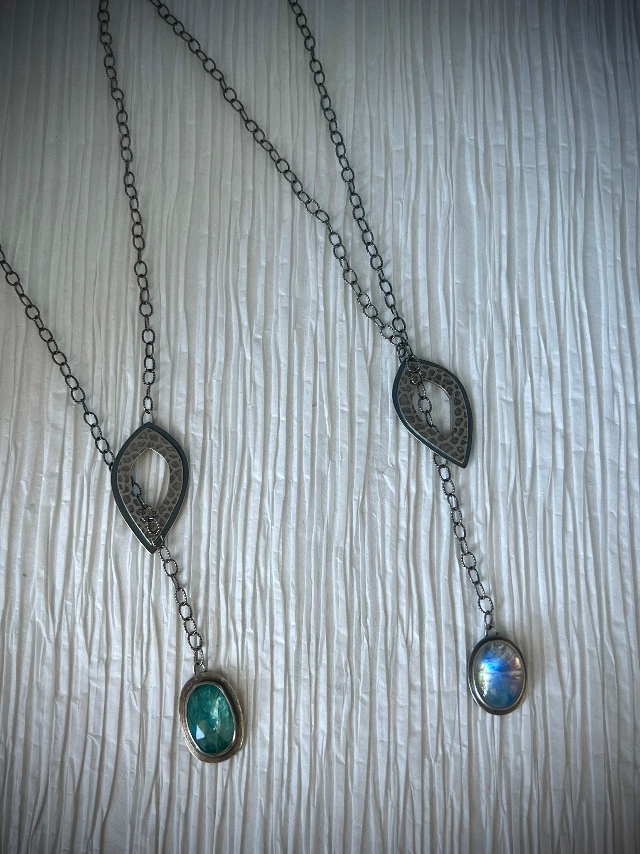 Oval Aqua Kyanite Lariat Necklace ~ Sea Ice Collection