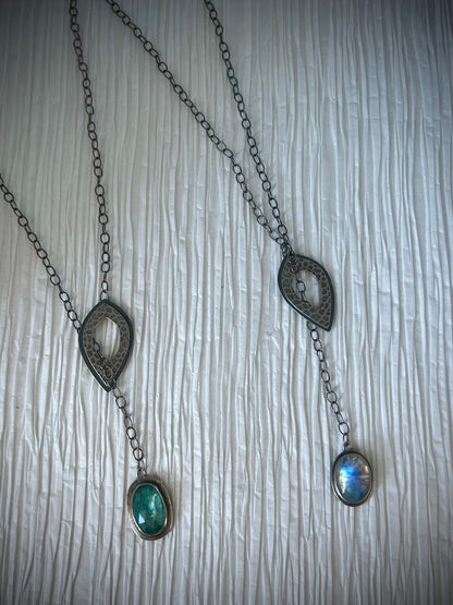 Oval Aqua Kyanite Lariat Necklace ~ Sea Ice Collection