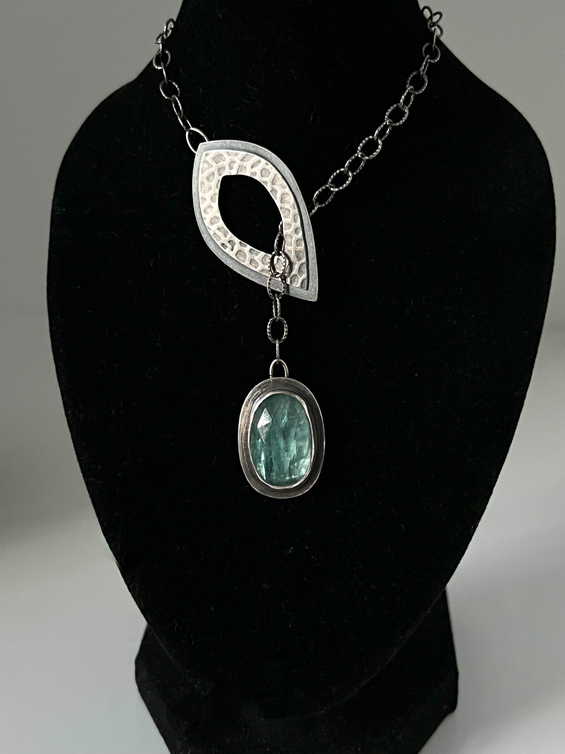Oval Aqua Kyanite Lariat Necklace ~ Sea Ice Collection