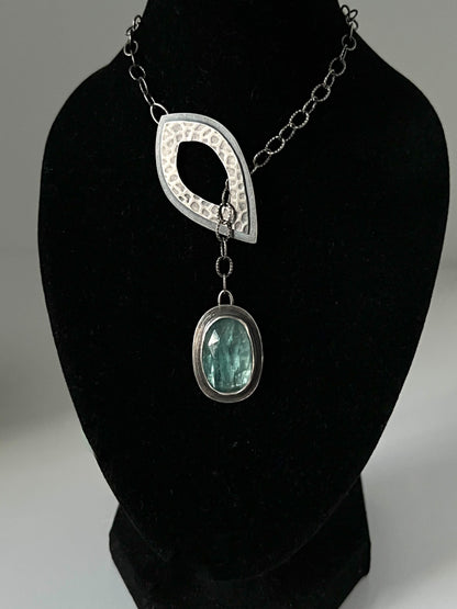 Oval Aqua Kyanite Lariat Necklace ~ Sea Ice Collection