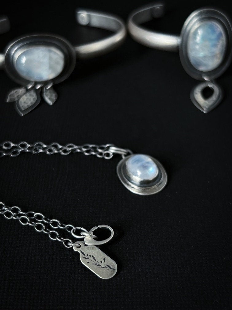 Oval Rainbow Moonstone Cuff ~ Sea Ice Collection