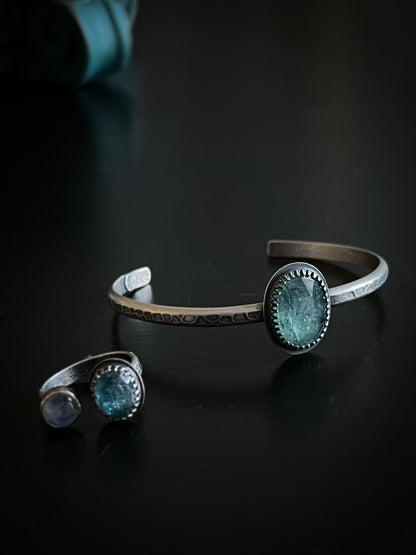 Oval Aqua Kyanite Cuff ~ Sea Ice Collection