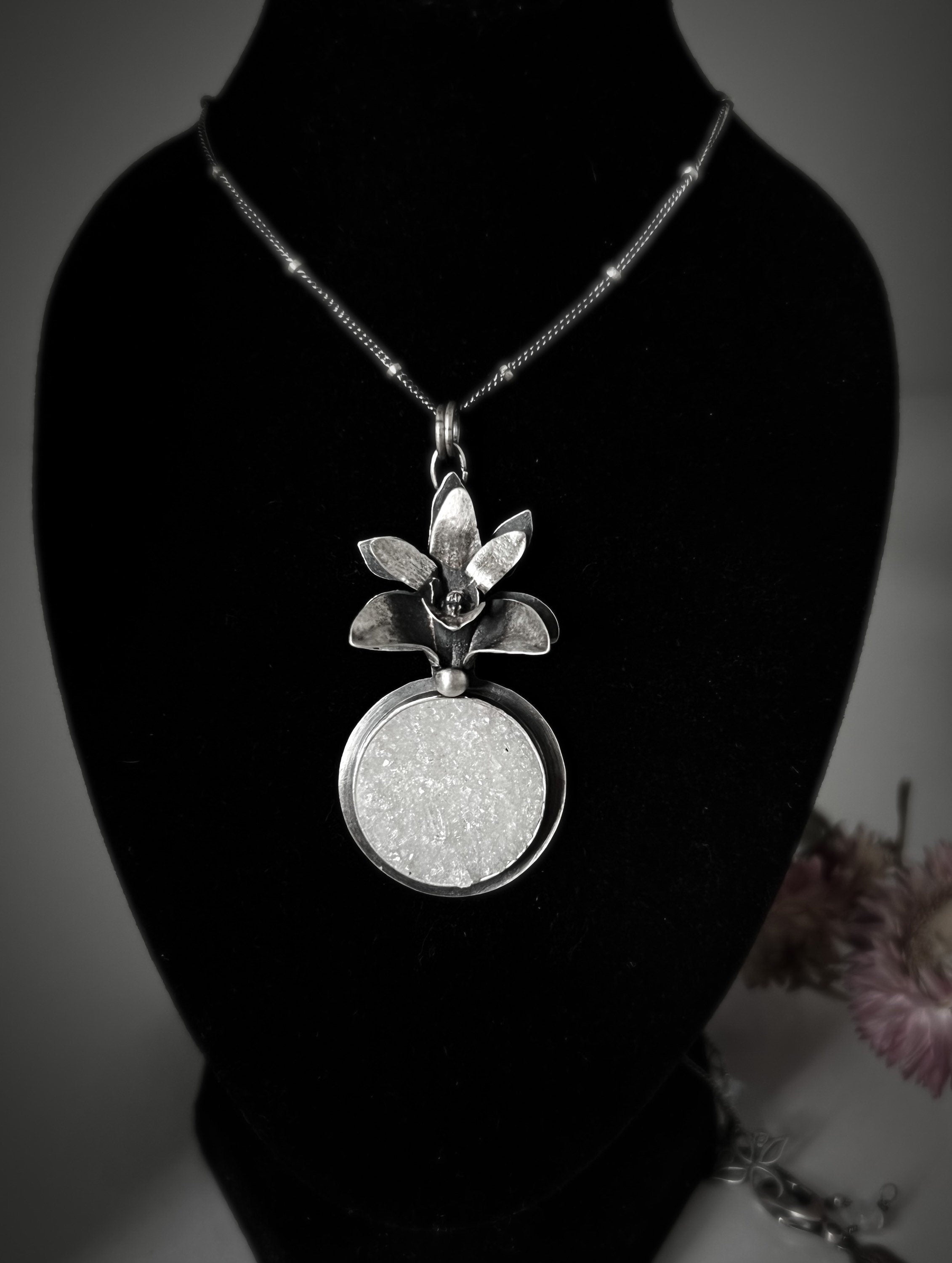Crystal Cave Quartz & Orchid Pendant ~ Donation Piece
