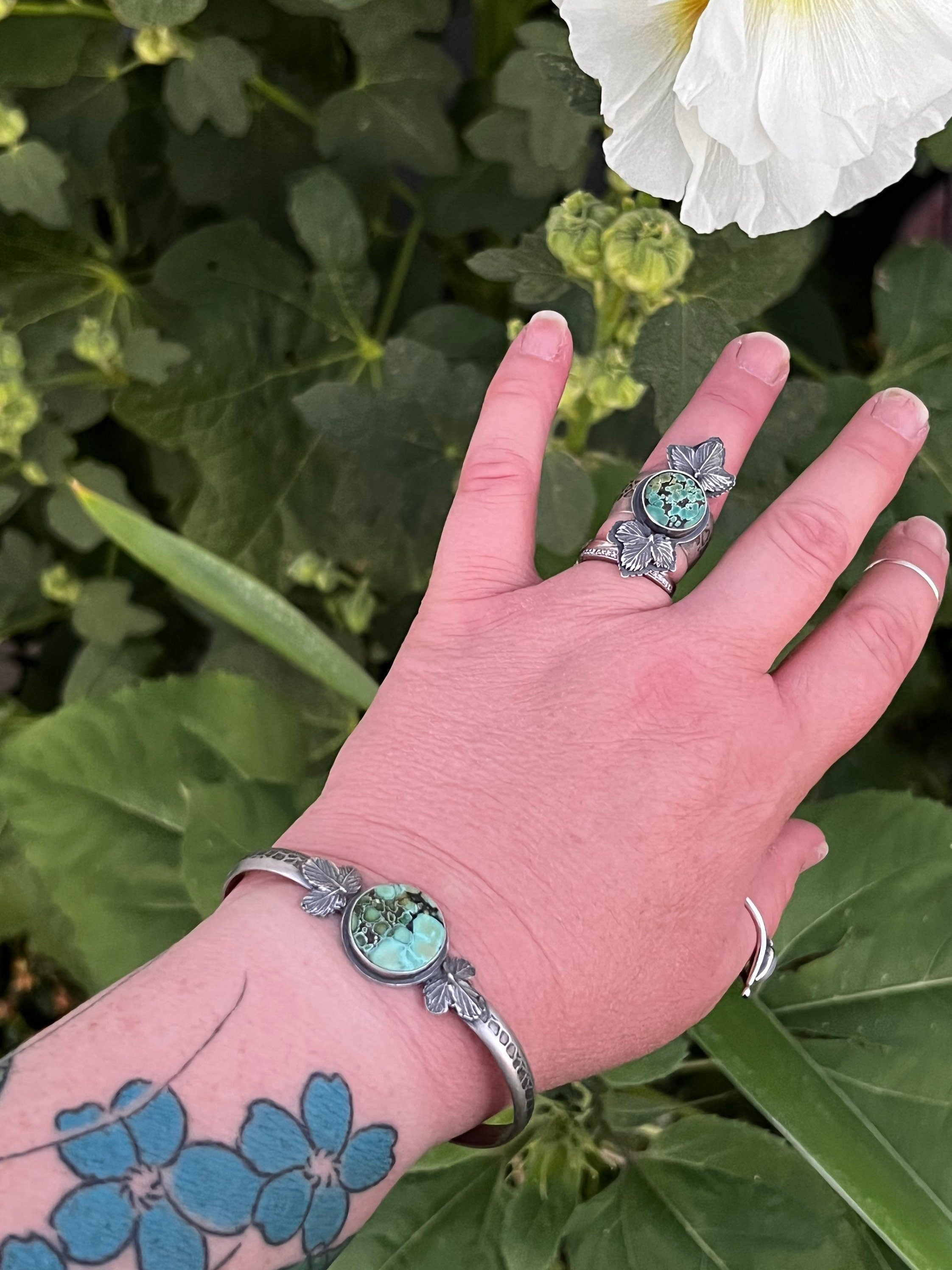 Treasure Mountain Turquoise and Leaf Ring