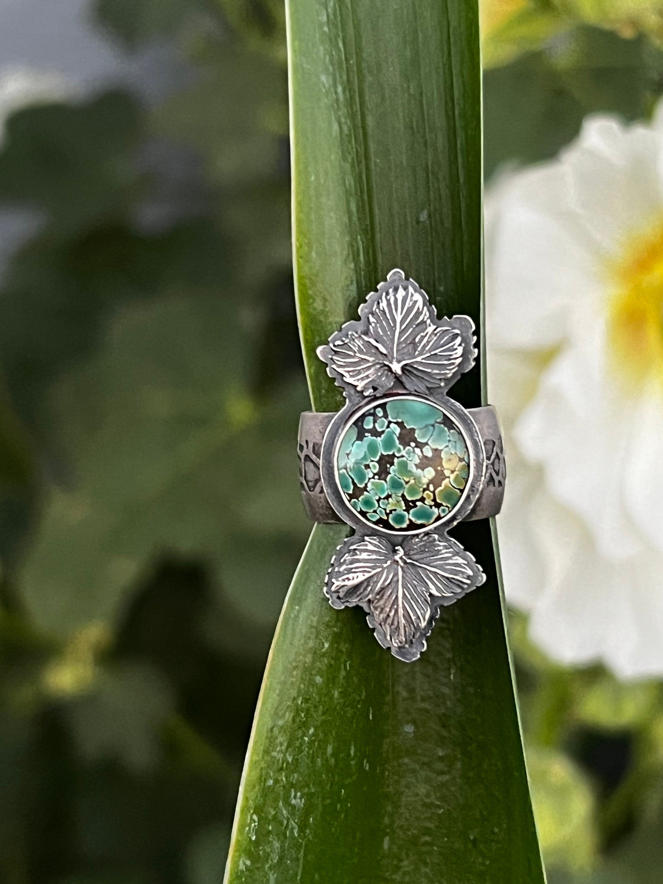 Treasure Mountain Turquoise and Leaf Ring