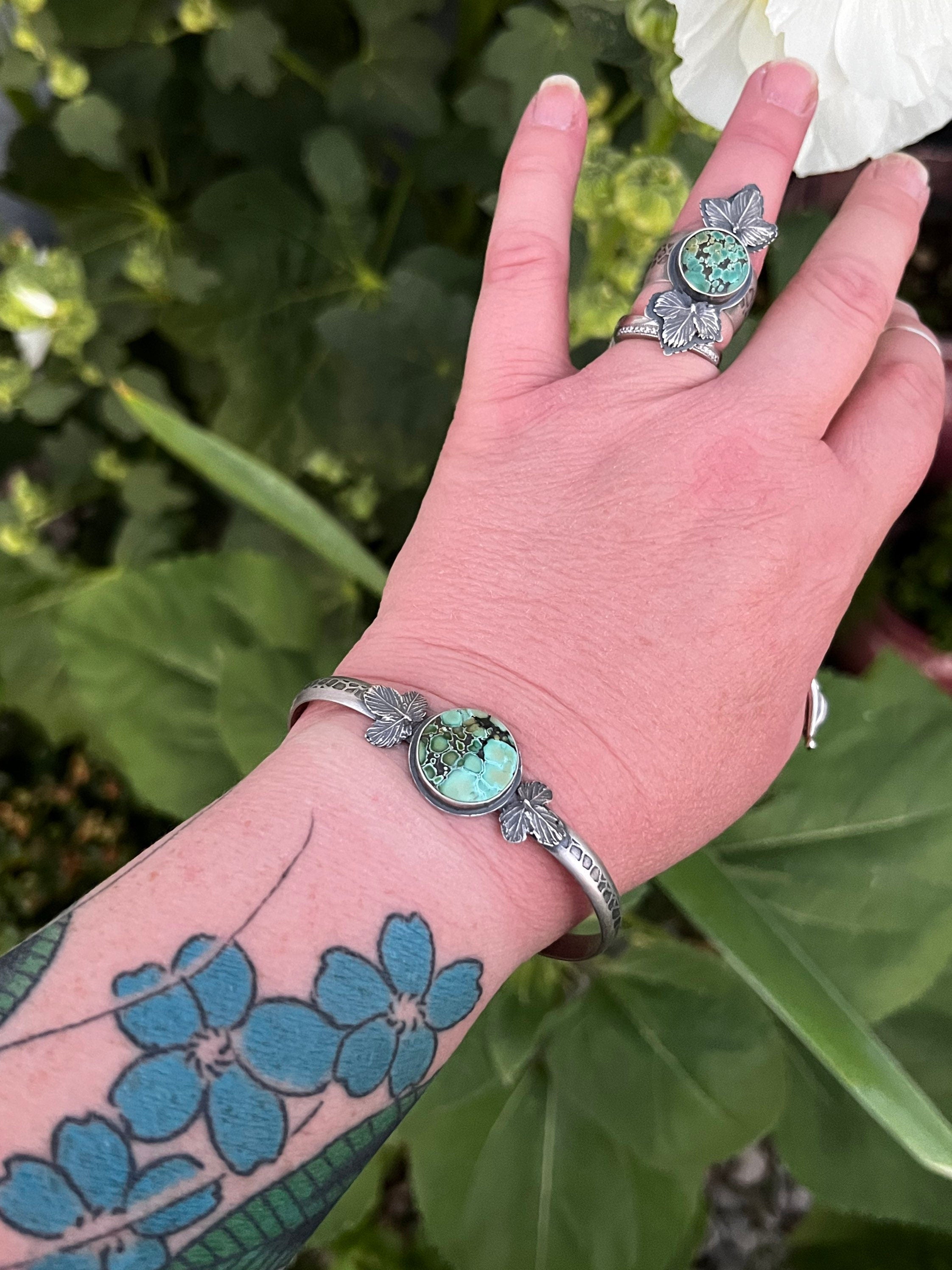 Bamboo Mountain Turquoise and Leaf Cuff