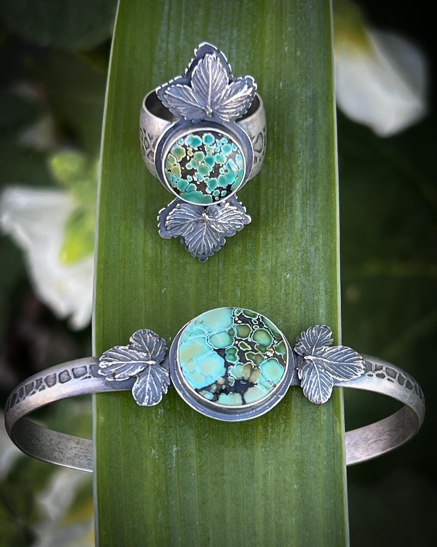 Bamboo Mountain Turquoise and Leaf Cuff