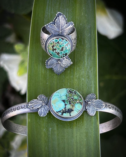 Bamboo Mountain Turquoise and Leaf Cuff
