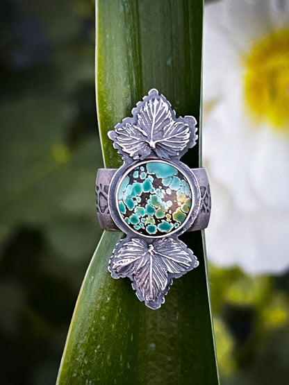 Treasure Mountain Turquoise and Leaf Ring