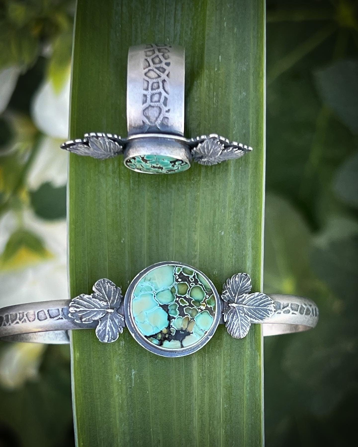 Treasure Mountain Turquoise and Leaf Ring