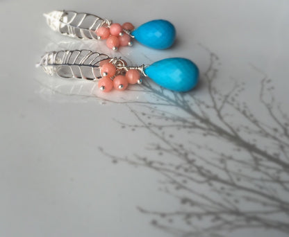 Tibetan Turquoise and Coral Cluster Earrings