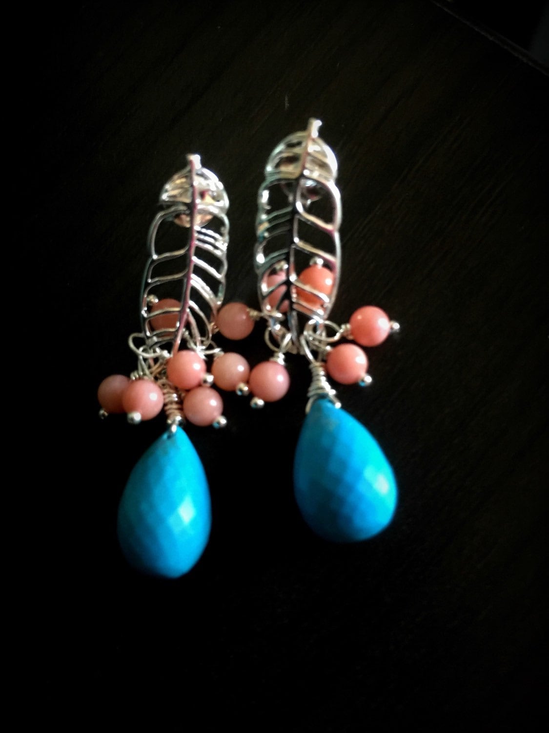 Tibetan Turquoise and Coral Cluster Earrings