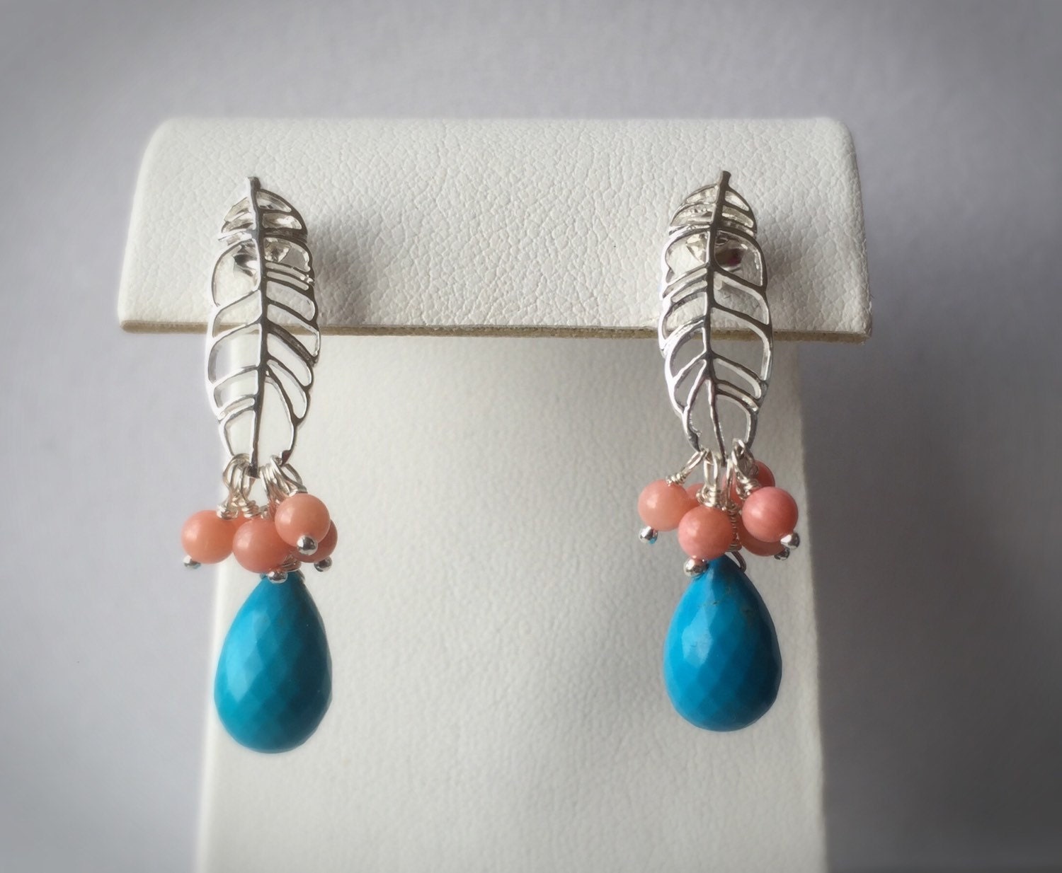 Tibetan Turquoise and Coral Cluster Earrings