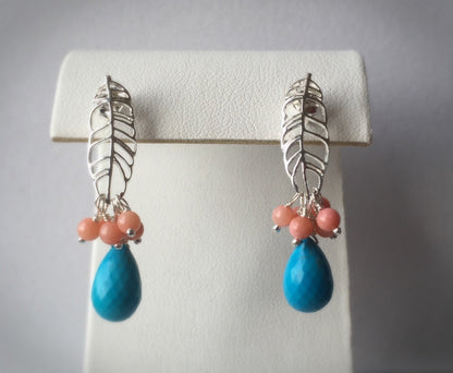 Tibetan Turquoise and Coral Cluster Earrings