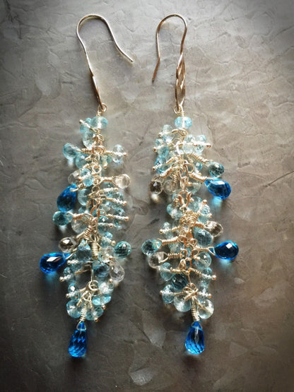 Swiss Blue, Sky Blue, and White Topaz Dangle Earrings
