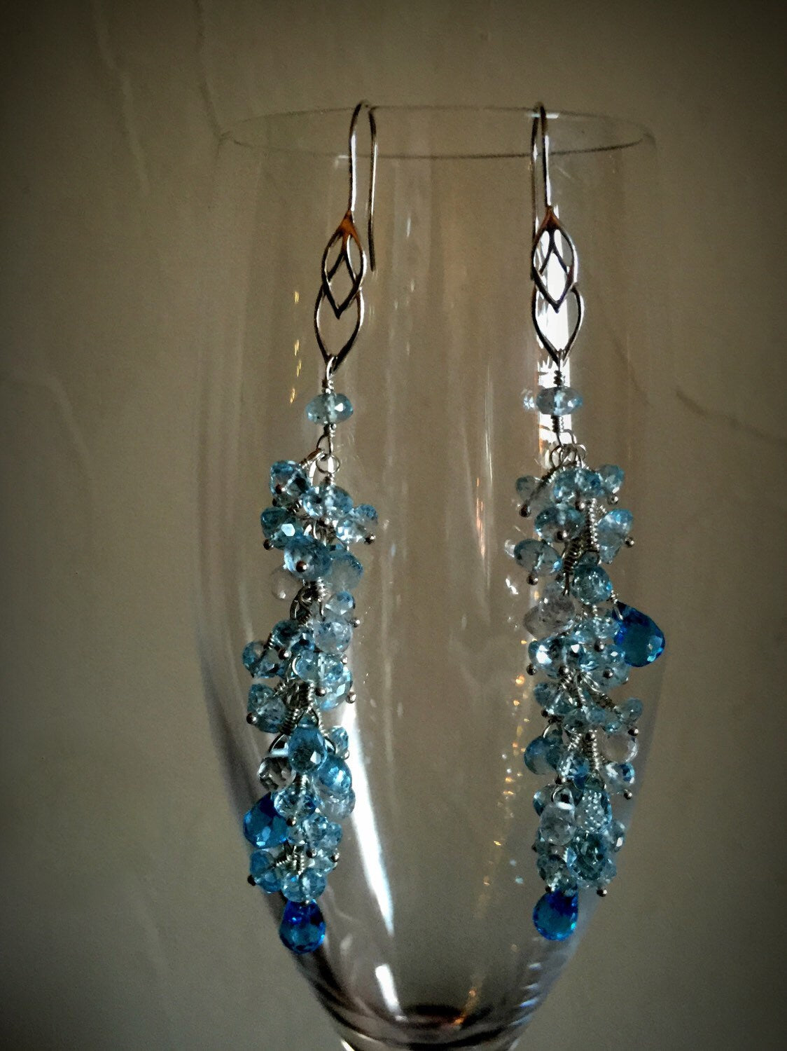 Swiss Blue, Sky Blue, and White Topaz Dangle Earrings