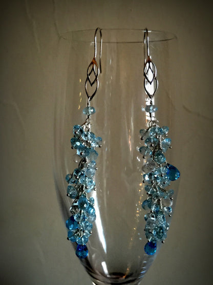 Swiss Blue, Sky Blue, and White Topaz Dangle Earrings