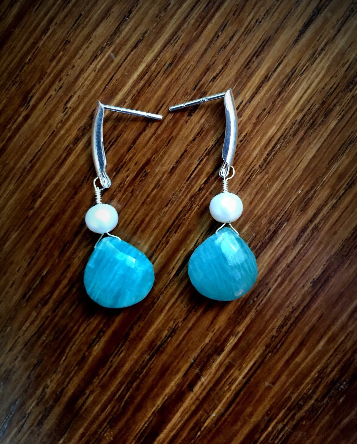 Amazonite and Freshwater Pearl Earrings