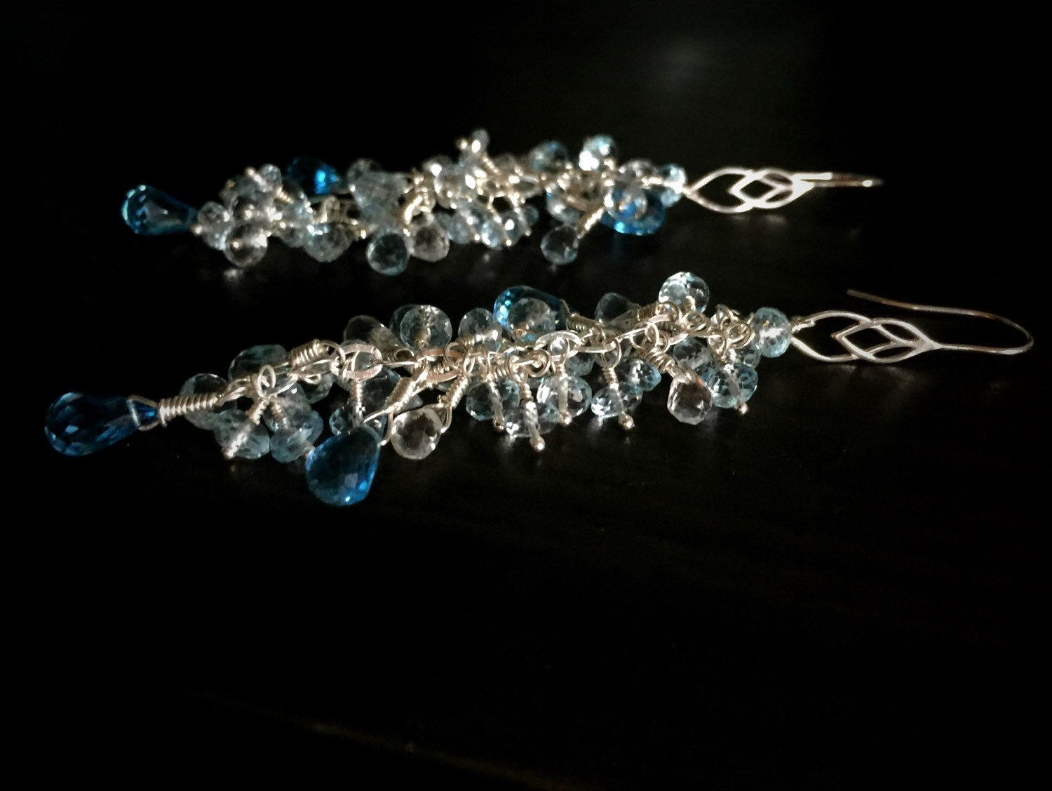 Swiss Blue, Sky Blue, and White Topaz Dangle Earrings