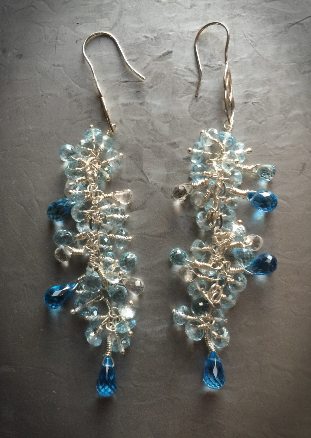 Swiss Blue, Sky Blue, and White Topaz Dangle Earrings
