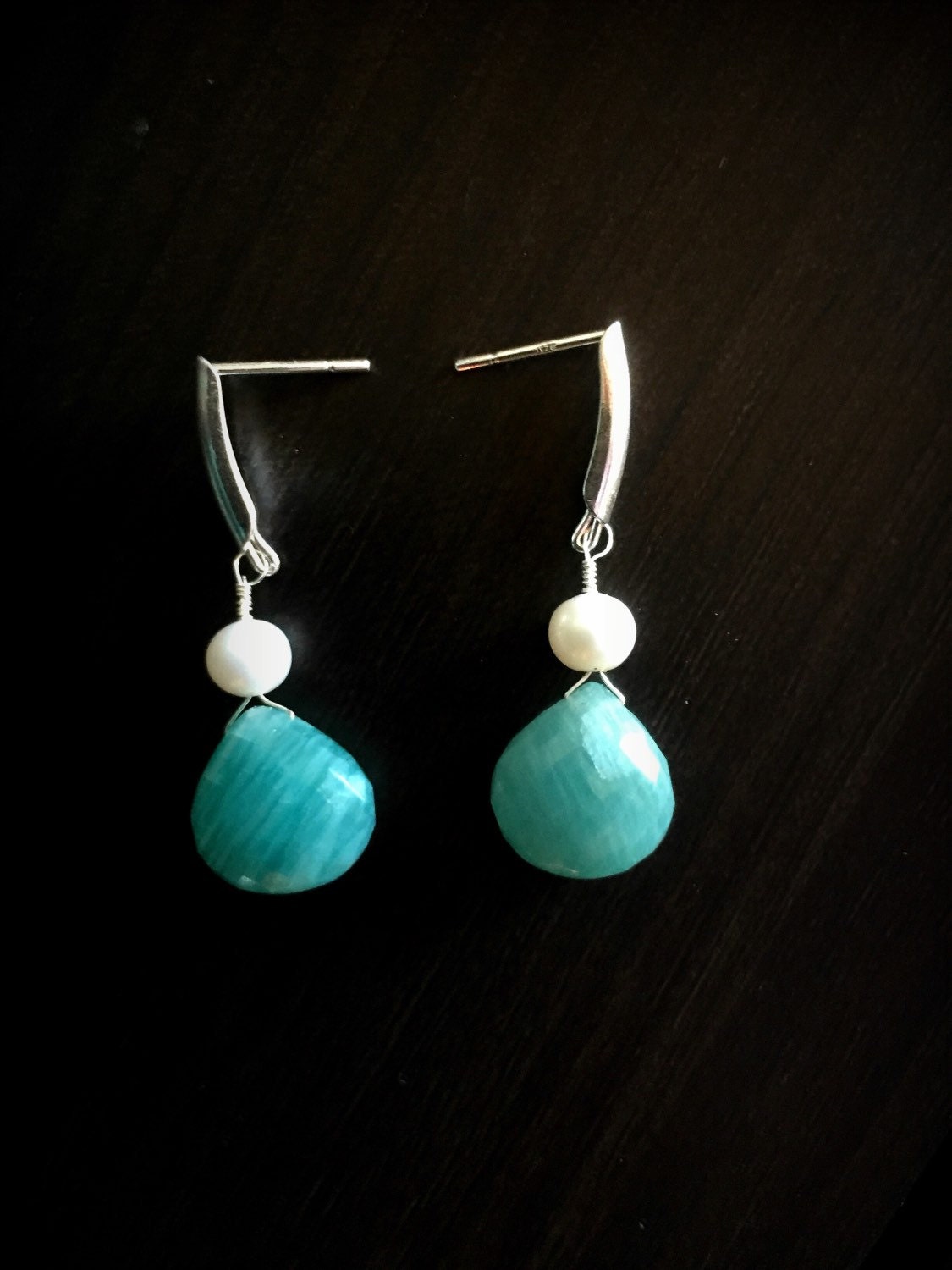 Amazonite and Freshwater Pearl Earrings