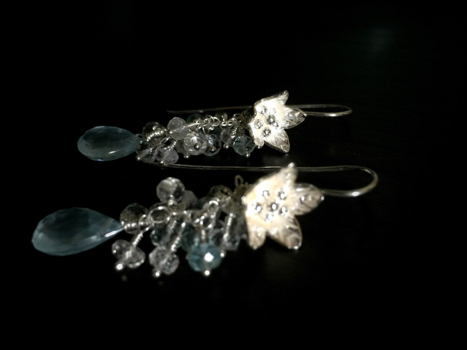 Aquamarine Flower Dangle Earrings