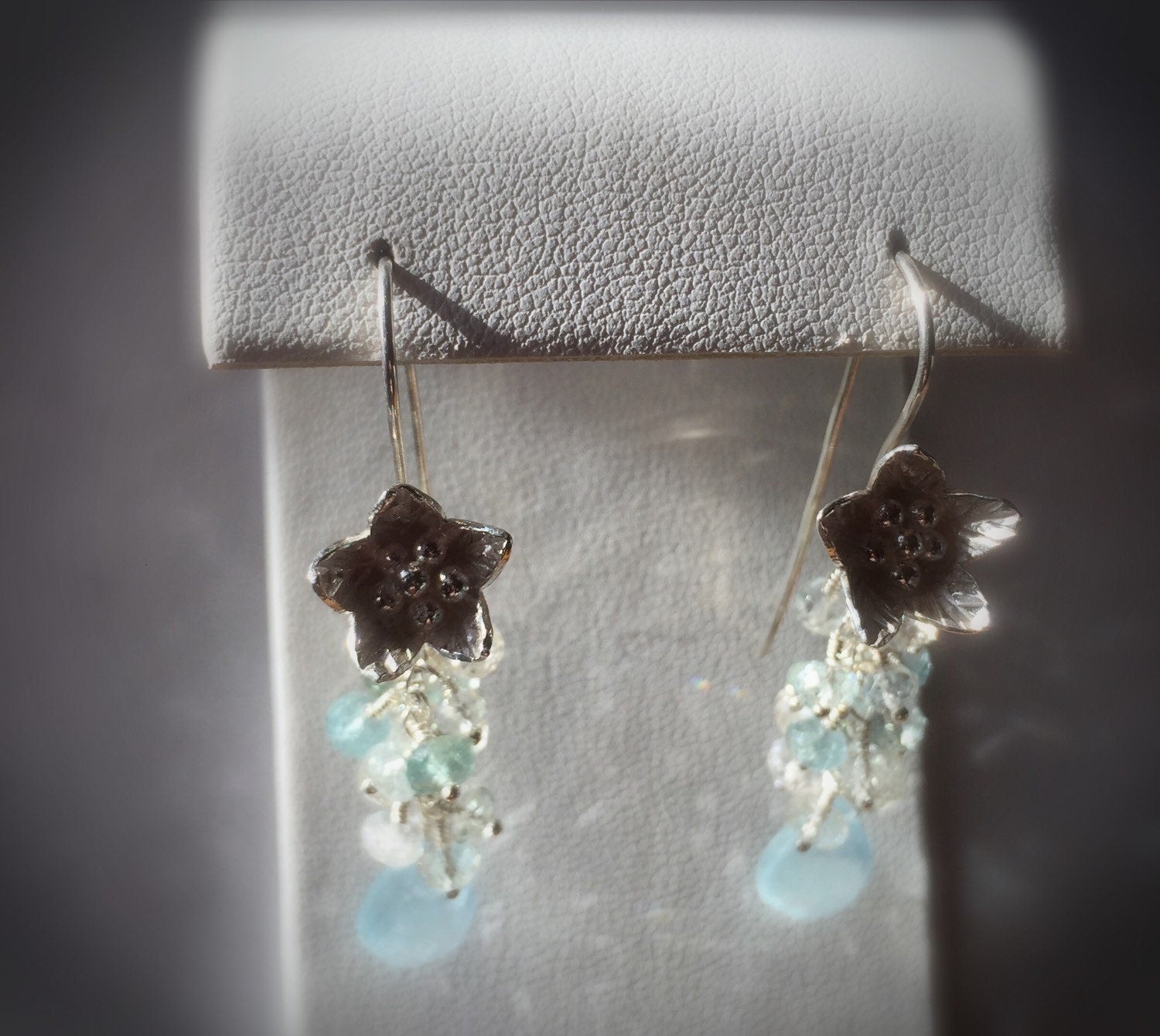 Aquamarine Flower Dangle Earrings