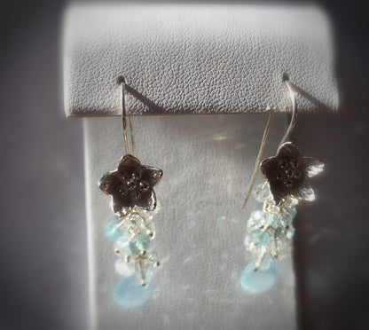 Aquamarine Flower Dangle Earrings