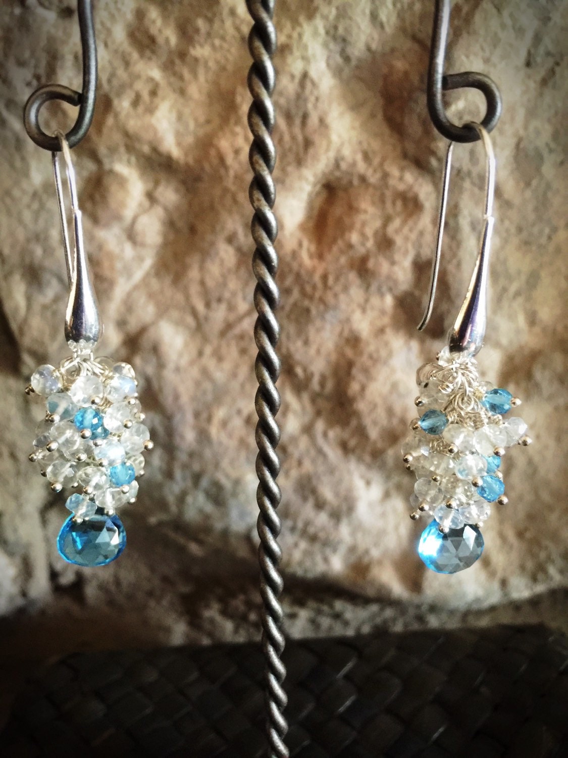 Ceylon Moonstone and Swiss Blue Topaz Earrings