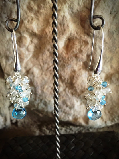 Ceylon Moonstone and Swiss Blue Topaz Earrings