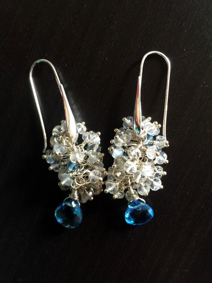 Ceylon Moonstone and Swiss Blue Topaz Earrings