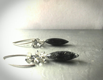 Black Tourmalinated Quartz Earrings